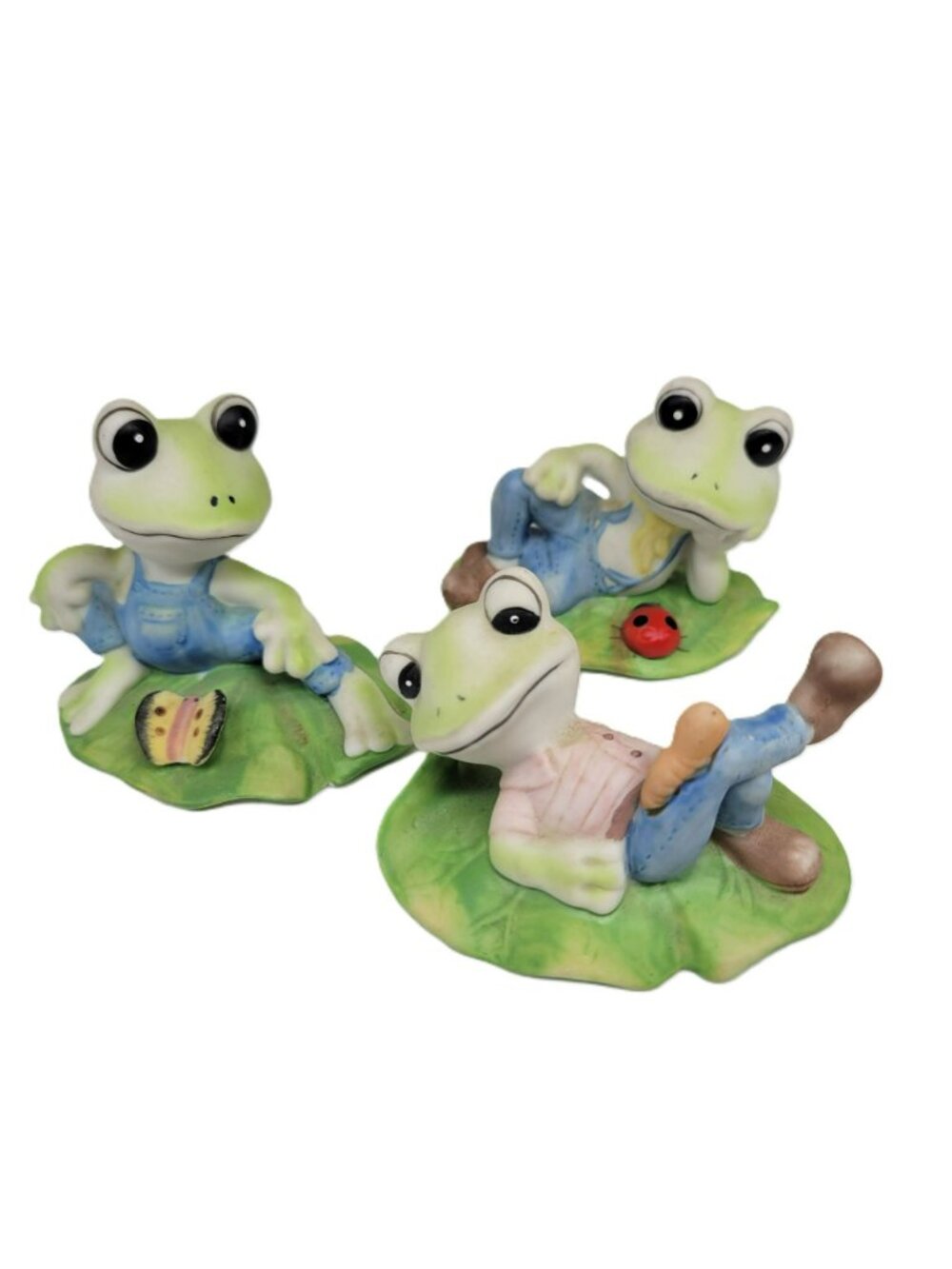 Retro Frog Figurines Set Of 3 Vintage Ceramic Anthropomorphic Amphibians